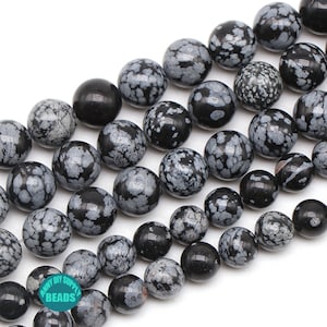 4/6/8/10/12mm Natural Smooth Snowflake Obsidian beads,Gemstone Round Beads 15&quot; Strand
