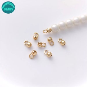 14K Gold Plated Brass Crimp End,Bracelet End Covers,Crimp Cover beads,Crimp Covers with Loop,Bracelet Findings,Bracelet Connector