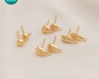 1/10 Pair 14K Real Gold Plated brass Earring Stud,Heart Earrinig Stud,Gold Plated Earring Stud,earring making supply