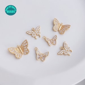 14K Real Gold plated Butterfly Charm,Gold Plated Charm,CZ Charm,Tiny Butterfly Charm,CZ Paved Butterfly Charm