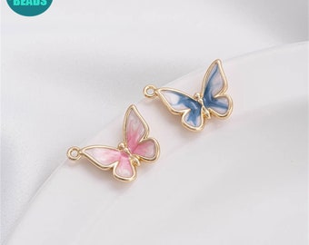 14K Real Gold plated Brass Butterfly Charm,Oil Drip Butterfly Charm,Bracelet Charm,Necklace Charm,Animal Charm