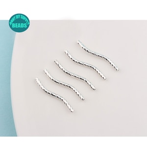 4/10/20PCS Solid S925 Sterling Silver S Tube Beads,Silver Tone Curved Tube Noodle Spacer Beads,Elbow tube veads,1.5*20mm