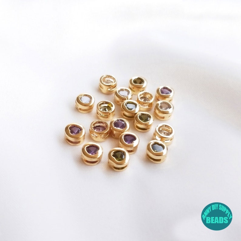 151020pcs 14K gold Plated heart Beads Inlaid With CZ,Round heart beads,5*3.5mm