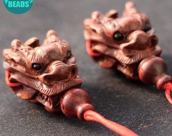 1set Blood Sandalwood Budaha Tee Beads,Wood Guru beads,hand Carved Dragon Guru Beads,Jewelry beads Connector,Mala bracelet Dragon beads