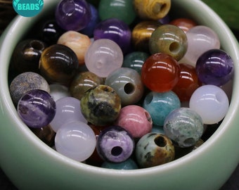 Perline rotonde con pietre preziose da 10 mm, perline con pietre preziose con foro da 3 mm, perline con pietre preziose con foro grande