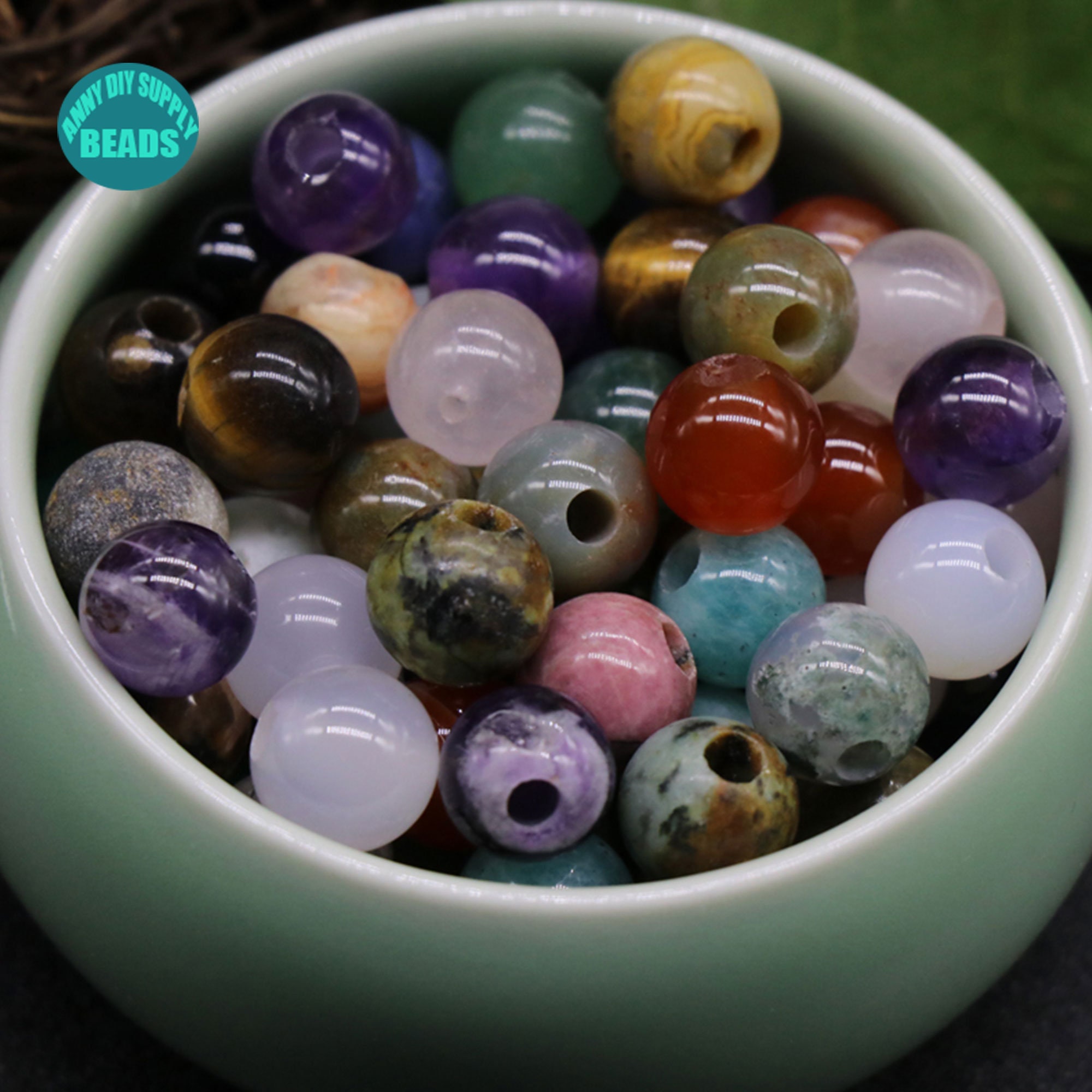 10mm large Hole gemstone round Beads3mm Hole Gemstone beads Etsy