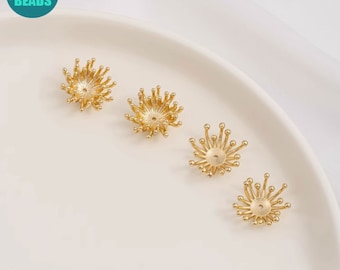 14K Gold Plated Brass Flower Bead Caps - 15mm