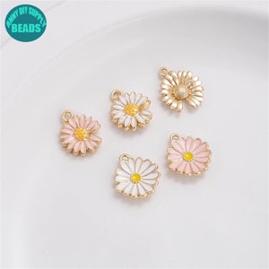 14K Real Gold plated Brass Daisy Flower Charm,Oil Drip Flower Charm,Bracelet Charm,Necklace Charm