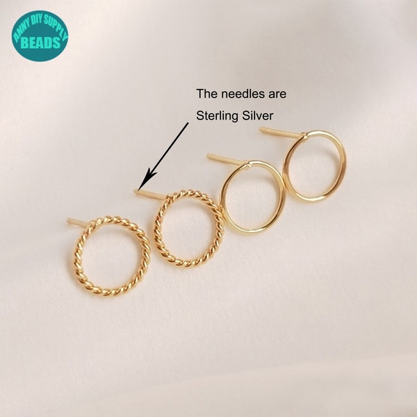 1/10/20 Pairs 14K Real Gold Plated Brass Earring Posts,Round Circle Earring Post,Earring Studs