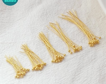 50PCS 18K Matt Gold Plated  brass ball Pins,Ball Head Pins,Jewelry Making Supply,Head Pins
