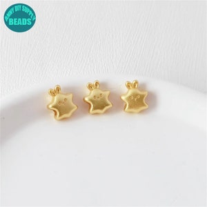 18k Matt Gold Plated Star with Rabbit Ear Beads,Cute Star Bracelet Spacer Beads,Metal Beads,Cute Gold Beads