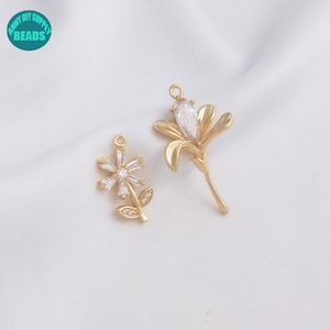 14K Real Gold Plated Flower Charm,CZ Flower Charm,Gold Flower Pendant,Earring Pendant