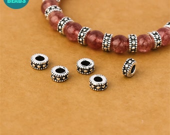 5.7mm S925 Solid Sterling Silver Donut Beads,Tiny Silver Spacers,Silver Rondelle Beads,Flat Round Beads,Silver Spacers