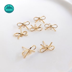 14K Real Gold Plated Brass Earring Stud,Bow Earring Stud With Sterling Silver Needle,Bow earring stud,earring making supply