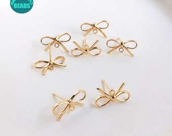 14K Real Gold Plated Brass Earring Stud,Bow Earring Stud,Bow earring stud,earring making supply