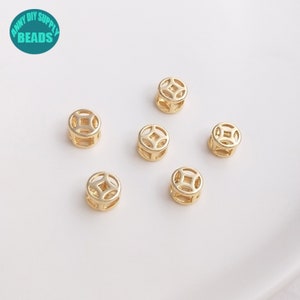 14k Gold Plated Brass Money Beads,Cake Beads,large Hole Beads,Gold Spacer Beads,gold plated Money beads