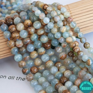 6/8mm Genuine Natural Argentina Lemurian Aquatine Calcite Beads,6mm 8mm 10mm smooth Round beads,Full Strand