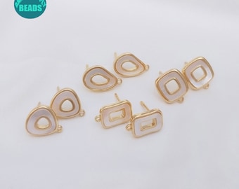 14K Real Gold Plated Brass Earring Stud,MOP Earring Stud with S925 Sterling SIlver needle,earring Stud with Loop,earring making supply