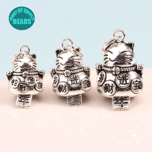 925 Sterling Silver Luck Lucky Cat Bell Charm Low Sound Chinese Fu Good Fortune 925 Sterling Silver Luck Lucky Cat Bell Charm Low Sound Chinese Fu Good Fortune