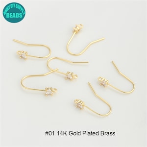 14K Gold Plated Brass Earring Hooks,Gold Plated Ear Hook,French Hooks,Ear wire hooks with CZ,CZ Earring Hook #01 14K Gold Plated