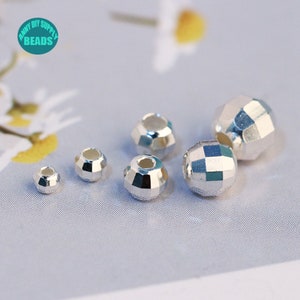 2.5/3/4/5/6mm S925 Sterling Silver diamond faceted Beads,Silver ball beads,Silver spacer beads