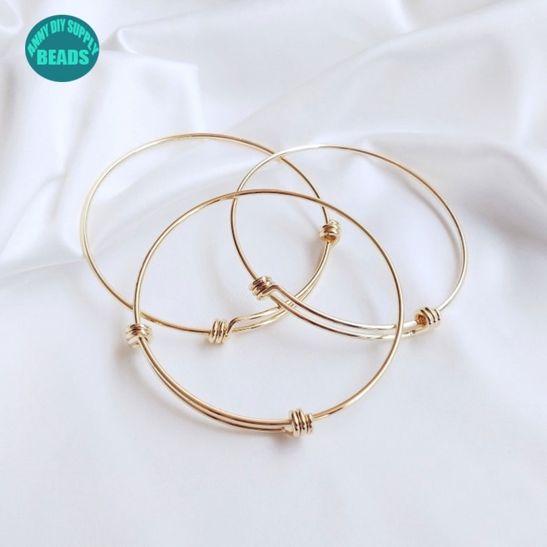 1/5/10 pcs 14K Real Gold Plated Adjustable Bangle,Simple Gold Bangle image 4