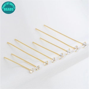 3mm/4mm Zircon Head Pins,0.7mm thickness,Gold Plated brass flat Pins,Earring Making Supply,Gold Plated Head Pins