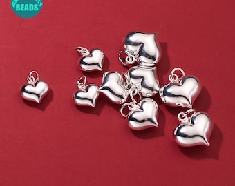 S925 Sterling Silver Heart Pendant,Puff Heart Pendant,Heart Charm,Necklace Pendant,Bracelet Pendant