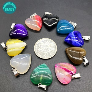 20mm Natural Gemstone Heart Pendant,Colorful Natural Agate Pendant,Necklace Heart Pendant