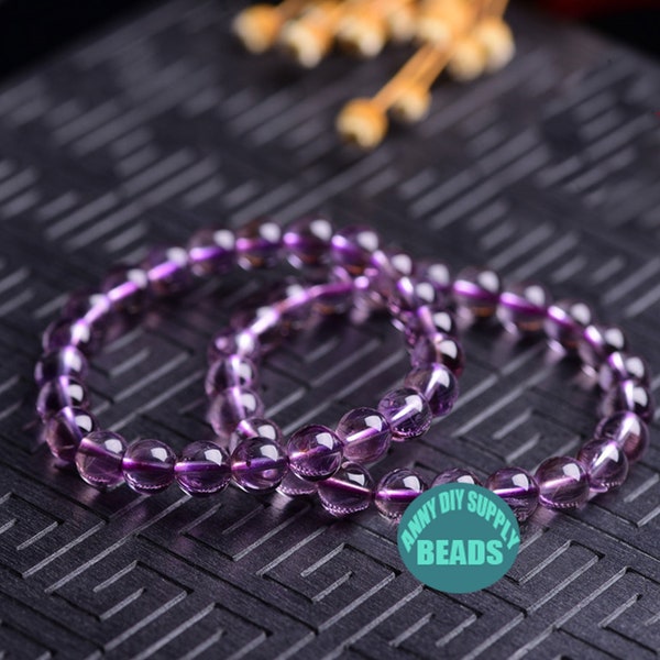 6/8/10mm Genuine Natural Light Purple Amethyst Beaded Bracelet,Healing Crystal Beads,Energy Stone beads,No Heated Color