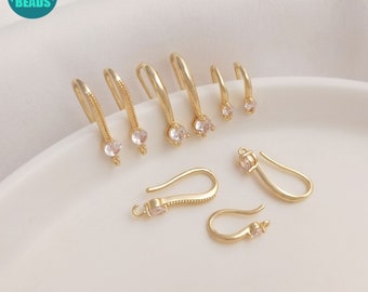 14K Real Gold Plated Brass Earring Hook,CZ Earring Hook,earring Hook with Loop