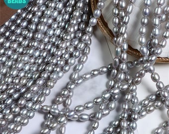 4.5mm Good Luster Gray Color Natural Pearl Beads,Pearl Jewelry Beads,Rice Pearls,Gray Pearls,Full strand 39CM