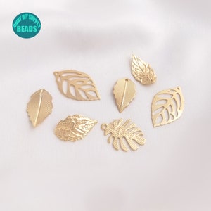 2/10/20 PCS 14K Gold Plated monstera Leaf Charm, Leaf Pendant,Leaf Charm,Earring Pendant