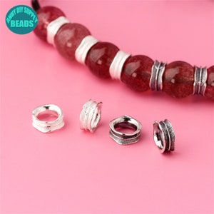 S925 Solid Sterling Silver spacer Beads,Silver bead spacer,Feather Silver beads,Silver Large Hole beads