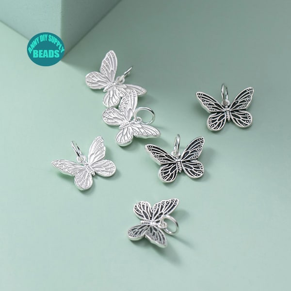1/2/4/10/20PCS Sterling Silver Butterfly Charm,Animal Charm,Small Silver Charm Pendant,earring Charm,Tiny silver Charm