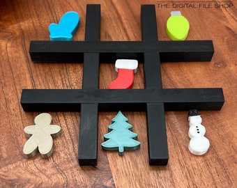 Christmas Tic-Tac-Toe To Go Digital STL File for 3D Printing, Game, Portable TicTacToe