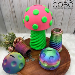 Mushroom Piggy Bank STL File for 3D Printing, Money bank Digital File, Allowance Money Container Digital STL 3D printing File