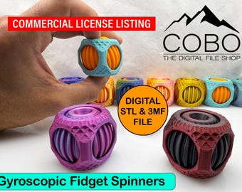 COMMERCIAL LICENSE Fun Gyroscopic Fidget Spinner Digital STL file for 3D Printing, 3D printable Fidget Cube Party Favor Gift