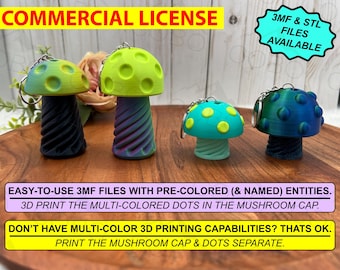 Commercial License Stashroom Mushroom Keychain Digital STL File for 3D Printing, Stash Container, Keychain, Chapstick Holder, Storage Tube