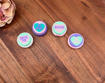 Cute Conversation Heart Fidget Clickers Traditional Sayings Digital STL File for 3D Printing, 3D Printable Gift Keychain