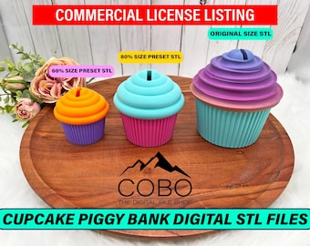 COMMERCIAL LICENSE Cupcake Piggy Bank Digital STL File for 3D Printing, Child Money bank stl, Kids Allowance Container Digital stl