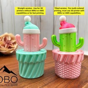 Christmas Cactus Stasher Ornament Digital STL File for 3D Printing, Christmas Cactus Stasher Stocking Stuffer 3MF File, Holiday Stasher STL