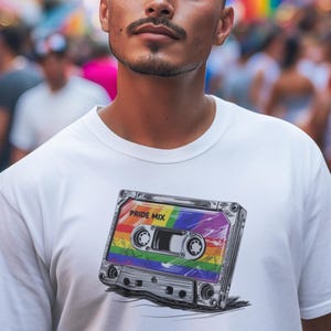 Unisex Pride Mix  cassette T-Shirt, rainbow pride tee,retro gay shirt, LGBTQ+ Apparel, Gay Pride Shirt, Music ,LGBTQ humor tee