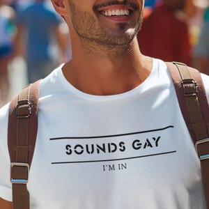 Sounds gay I&quot;m in, Gay Graphic Tee, gift for lesbian, sarcastic gay shirt,LGBTQ gay jokes,sassy gay pride shirt