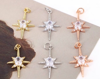 Silver Plated  Pave Star Mini Pendant Charms,Star Jewelry ZRC-229 6.5x9.5mm Star Pendant 1pcs Cubic Zirconia Star