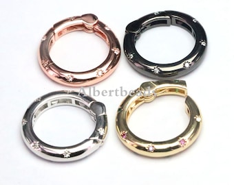 5PCS, CZ Micro pave Spring Snap Hook Clasp, Gold/Rose gold/Silver/Black, Round Circle Shape Carabiner Clasp