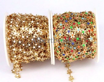5 Meters, Jewelry accessories , gold plated, copper chain, enamel star beads Link Chain, diy chain necklace findings