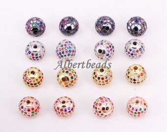 AZYZ316-5491 Bola Redonda CZ Abalorios DIY Metal Cuentas Latón Micro Pave Cubic Zirconia Spacer Cuenta Encantos Je welry accesorios 20PCS