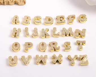 10-26pcs, Gold Alphabet Charms, CZ Paved English Letter, Zircon Letter Pendant, Initial Charms,  Letters Charm, You Choose Letter
