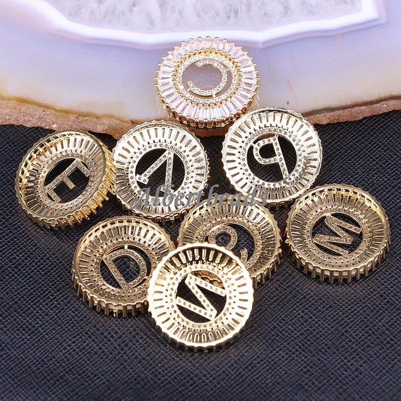 AZYZ182-8422 Gold Plated Initials Letter Connector Pendant Beads Pave CZ Alphabet Letter For Bracelet Necklace Jewelry Making 51026PCS